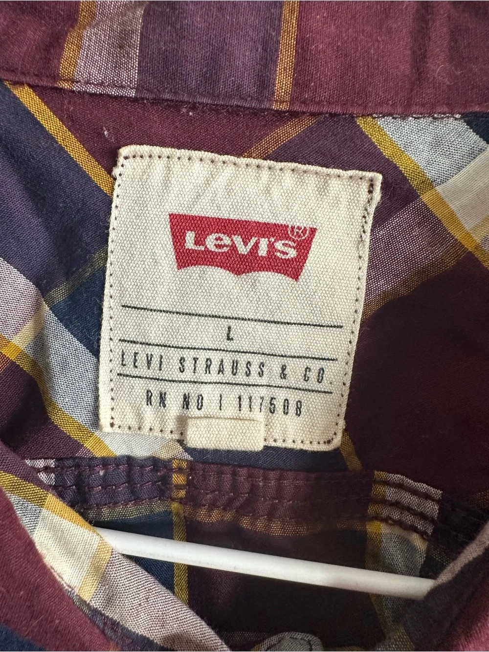 Levi's Men's Burgundy, Navy & Yellow Plaid Button-Down Shirt